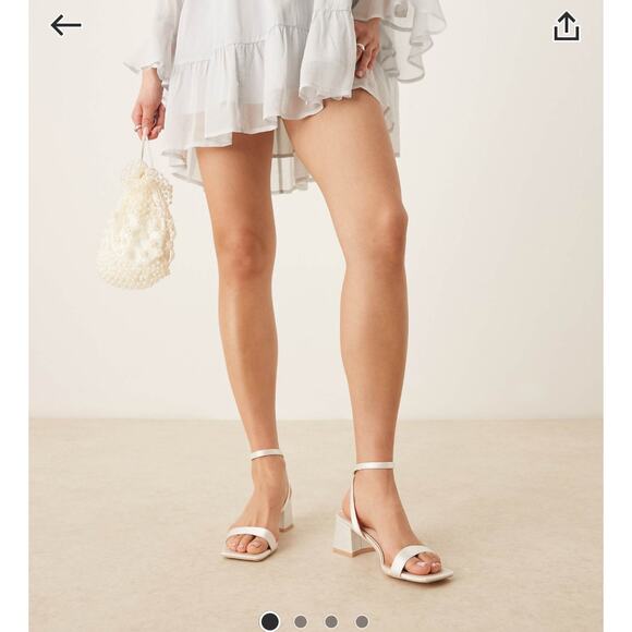ASOS Be Mine Wide Fit Bridal Ruhi low block heeled sandals ivory satin size 10W - Picture 9 of 10